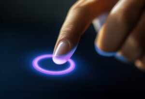 Finger touching glowing digital ring for IT solutions in Dubai
