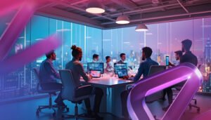 Team of IT professionals collaborating in a modern office in Dubai | Social Media Services in Dubai