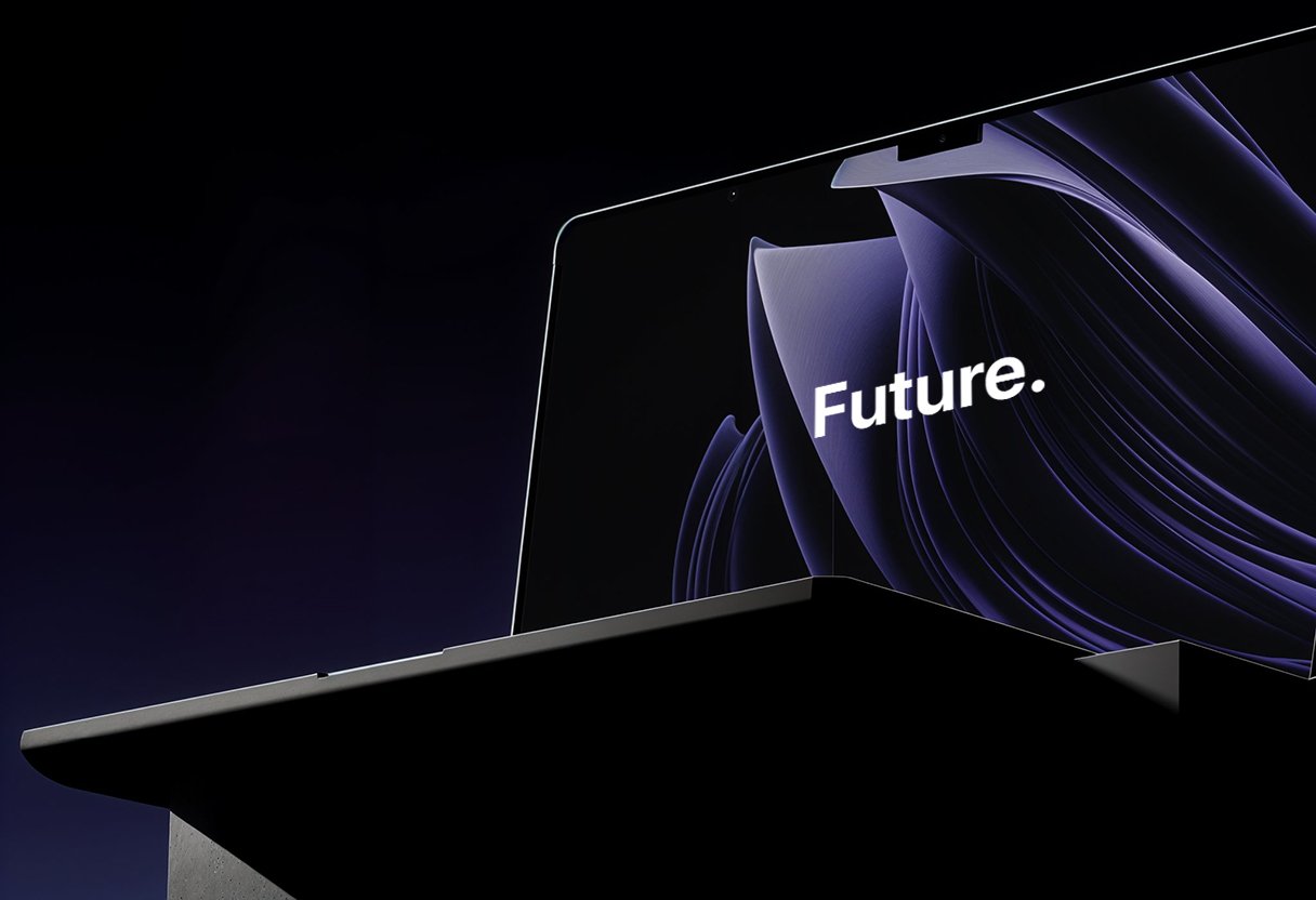 Modern laptop with 'Future.' displayed on screen